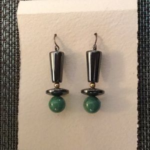 Marcasite and malachite stone earrings